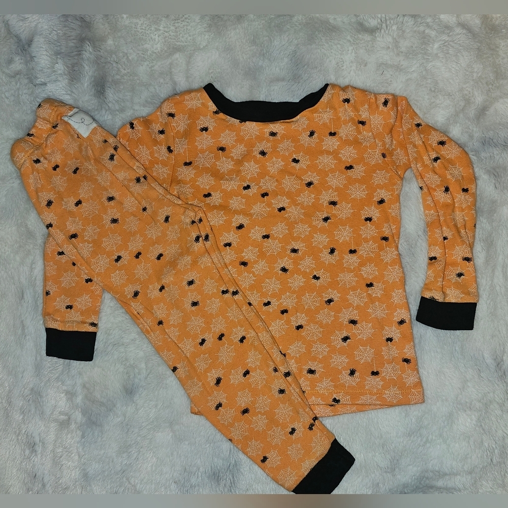 Burt’s Bees Kids Halloween Spider Pajamas Orange Black Organic Cotton Sz 3T - Picture 3 of 15